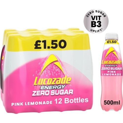 Lucozade Zero rate Pink Lemon Bottle 500Ml(F97716)(819436)£1.50P/M