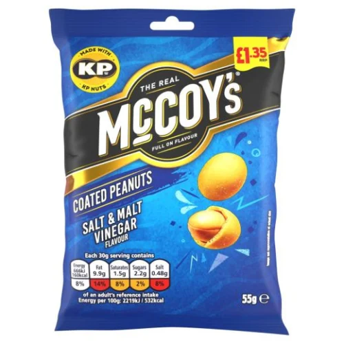 Kp Mccoys Salt & Malt Vinegar Flavour Crunchy Coated Peanuts (833182) £1.35 Rrp